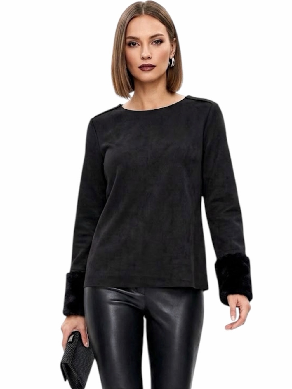 Catherine Malandrino Faux Suede & Faux Fur Cuff Top - Size M NWT